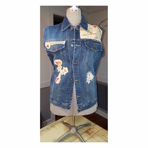 Boho Gypsy Vest Denim Jean Oversized Embroidered - Picture 8 of 8